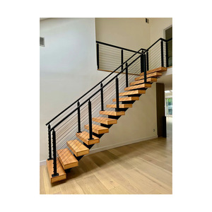 Escalera Flotante de un Solo Pilar Central con Marco de Acero y Peldaños de Madera - Proveedor Chino - Product Image 3