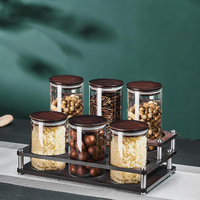 Kit d'organisation d'étagères de cuisine de style rétro vintage, récipient de rangement en verre avec couvercle en bois