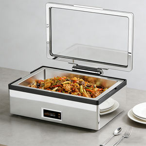 Calentador de Alimentos Eléctrico Rectangular de Acero Inoxidable con Temperatura Ajustable, Baño María y Tapa de Vidrio - Product Image 5