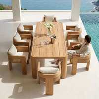 Muebles de Patio de Lujo para el Borde de la Piscina, Mesa de Comedor de Madera de Teca Resistente para 8 Personas, Sillón de Mimbre, OEM