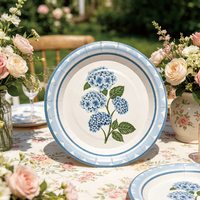Assiettes en papier jetables bleu-vert à motif floral vintage, robustes, 9 pouces, pour camping, fêtes et événements, 10 pièces/sac