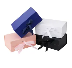 Grosir Kotak Hadiah Kotak Lipat Magnetik Kertas Lipat dengan Pita
