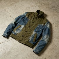 Blousons Bomber en Jean pour Hommes Automne, Logo Personnalisé, Vintage, Formel, Col Montant, Patchwork, Finition Cirée, Réversible, Effet Vieilli, Coupe Boxy