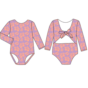 Traje de Baño de Manga Larga para Niñas, Venta al por Mayor de Fábrica, Estampado Floral Hawaiano Personalizado, Traje de Baño de Una Pieza con Lazos en la Espalda, Bikini de Playa para Niños - Product Image 3
