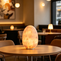Lampe de table en albâtre naturel en forme d'œuf avec base en aluminium, lumière décorative LED chaude pour salon et chambre à coucher