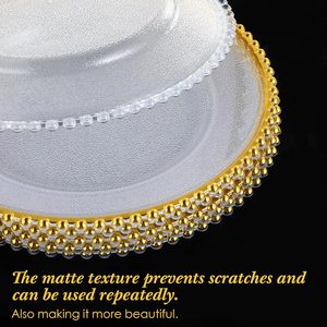 Assiette de Présentation Ronde en Plastique Transparente de 13 Pouces avec Bord Doré et Perles Dorées, Argentées et Noires – Offre Spéciale Décoration de Mariage - Product Image 3
