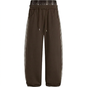 Ensemble de jogging d'hiver pour femme 100% Coton, pantalon court à jambe large, taille élastique, coupe ample, rayé, décontracté - Product Image 1