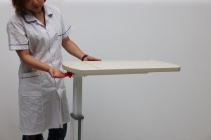 <strong>Adjustable</strong> Pneumatic Hospital Overbed <strong>Table</strong> with Wheels - Medical Grade Movable Bedside Desk for Patient Care - Product Image 2
