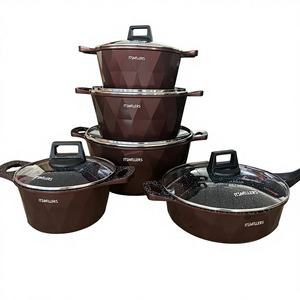 Lot de 10 casseroles en aluminium antiadhésives, design <span class=keywords><strong>3D</strong></span> à facettes, comprenant des casseroles profondes de 20/24/28/32 cm et une poêle peu profonde de 28 cm - Product Image 1