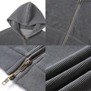 Sudadera con Capucha de Algodón Grueso para Hombre TKAN738D, Bordado de Toalla, Tela de Pana Personalizada, Talla Grande, Informal, con Cremallera - Product Image 4