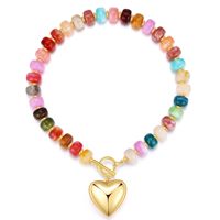 Collier coloré en résine acrylique épaisse avec perles et pendentif cœur gonflé doré, collier statement pour femme