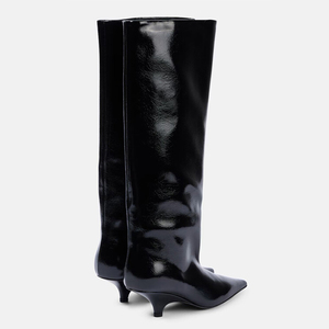 Wide Fit Women's Knee High Boots Ladies Big Size 46 Low Spike Heels Shoes Pointed Toe on Solid Long <b>Booties</b> - Product Image 4