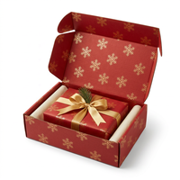 Boîte d'expédition en carton personnalisée pour Noël avec logo, flocon de neige imprimé en feuille d'or, carton ondulé rouge pour cadeaux
