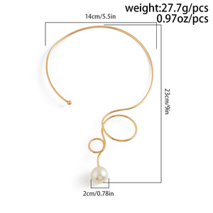 Collier ras du cou tendance et très prisé, design minimaliste chic avec anneau uni, style doux et audacieux, fausse perle, chaîne en cuivre et bambou pour femme - Product Image 4
