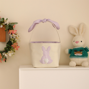 Seau en toile à carreaux personnalisé avec nœud en <span class=keywords><strong>pompon</strong></span> Mini pour paniers de Pâques pour bébé - Product Image 6