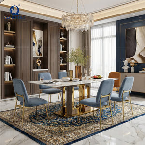 QIANCHENG Stainless Steel with Wood Grain Pattern Base <strong>Dining</strong> Room <strong>Table</strong> 78 Inches Long <strong>Marble</strong> Top Dinning <strong>Table</strong> <strong>and</strong> <strong>Chair</strong> - Product Image 1