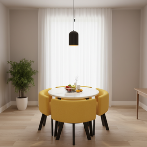 Tavolo <span class=keywords><strong>da</strong></span> <span class=keywords><strong>Pranzo</strong></span> Rotondo Moderno con Sedie <span class=keywords><strong>in</strong></span> Legno, Eleganza Minimalista per Hotel e Soggiorni Domestici - Product Image 1