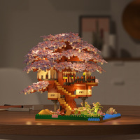 CAYI DIY 1:8 Maison dans les Arbres Romantique Fleur de Cerisier Violette Train Rose Blocs de Construction Modèle Classique Ensembles de Briques pour Enfants