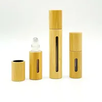 Flacon roll-on en verre et bambou 5ml 10ml 30ml, contenant cylindrique à bille pour parfum, huile essentielle, huile à lèvres