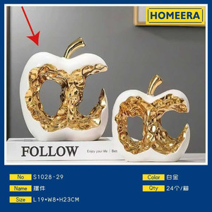 Scultura di mela in ceramica fatta a mano in oro bianco per decorazione di casa ufficio decorazione da parete in metallo arte matrimonio ornamento decorativo artigianato - Product Image 1