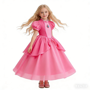 ชุดเจ้าหญิงพีชซูเปอร์มาริโอสำหรับเด็กผู้หญิง ชุดเดรสเจ้าหญิงสีชมพูสดใส แขนพองฟู สำหรับงานวันเกิด ฮาโลวีน และคอสเพลย์ - Product Image 2