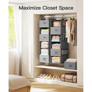 Organisateur de placard suspendu à 6 étagères avec 3 tiroirs amovibles et poches latérales pour le rangement des vêtements dans la chambre - Product Image 5