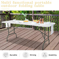 Table de camping pliable légère CE 8 FT, noire, portable, en plastique, rectangulaire, pour repas en plein air