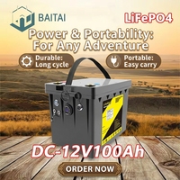 Batterie universelle LiFePO4, pack de batteries DC 12V 100Ah, cellule au phosphate de fer et de lithium rechargeable avec fonctionnement stable