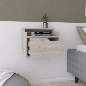 Winchester <b>Floating</b> Nightstand Light Gray Modern Dual Tier With Drawer Storage For Bedroom - Product Image 5