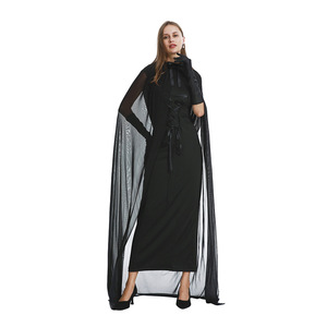 Cape en tulle à capuche noire, longue robe en mousseline de soie médiévale, robe de <span class=keywords><strong>vampire</strong></span>, cape transparente pour adultes - Product Image 1