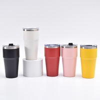 Gobelet isotherme en acier inoxydable de 20-30 oz, tasse de voyage portable avec couvercle, poignée et paille, gobelet sous vide pour boissons chaudes