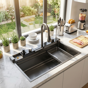 Robinet réglable, ensemble complet, vasque simple 750x450mm AW-7545LY |   Cuisine haut de gamme 201 SS Above Counter NANO, design artisanal - Product Image 1