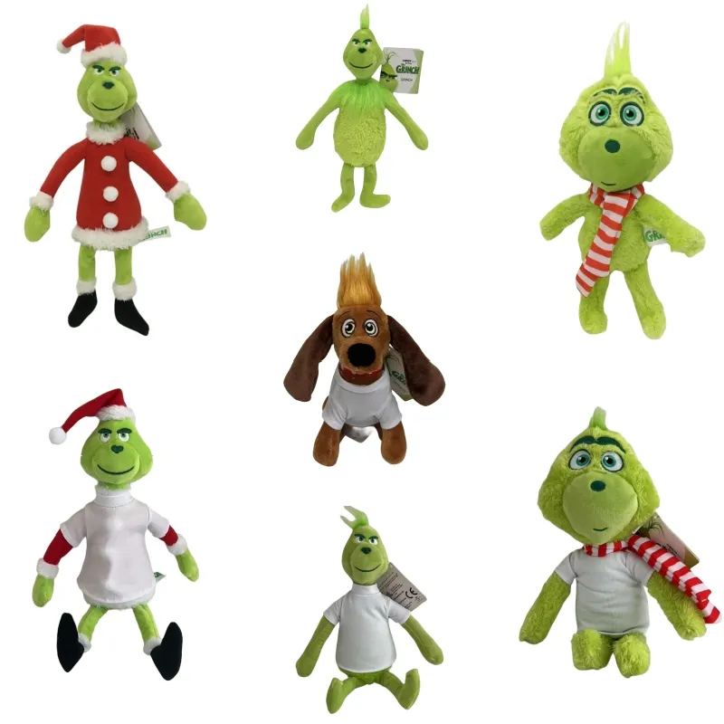 Heat Transfer Grinch Elf Plush Figure Toy for Kids Christmas Decorations Gift Stuffed Animal Plushies Custom Green Monster Doll