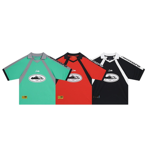 Camiseta de Manga Corta para Hombre, Estilo Americano Retro, Deportiva, Casual, con Bloques de Color, Transpirable, Tejida, Cuello en V, Talla Grande, Hecha a Medida - Product Image 2