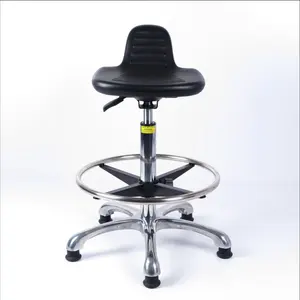 Height Adjustable Pu Leather Metal Chair Esd Office Lab Chair With Backrest Pedal Ring
