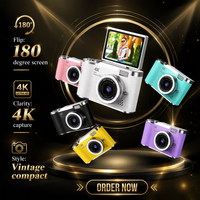 Appareil photo numérique à écran rabattable 4K, 6 couleurs macaron, texture cuir, caméra selfie OTG