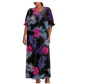 Pacific Island Style Women's Dresses 2023 Polynesian Women's Clothing Plus Size Dresses Puff Sleeve Square Neck Long Casual Dres