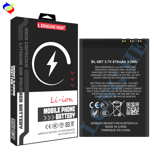 Factory Direct Sales of Lithium Batteries BL-5BT for Nokia 2608 2600C 7510A 7510S.