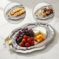 Plateau de service ovale en acier inoxydable, style rétro français, motif papillon, pour gâteaux, collations, desserts, pour les fêtes