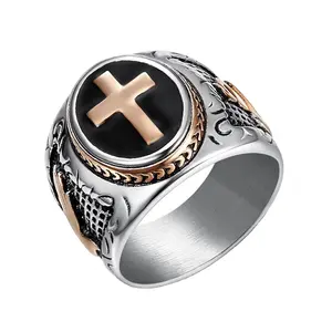 Jane Eyre Hot Sale Men's Titanium Steel Jewelry Cross Black Epoxy God's Finger Index Signet Finger Stainless Steel Rings