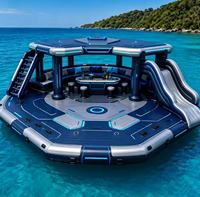 Île flottante gonflable personnalisée avec toboggan et auvent, grande plateforme aquatique pour divertissements marins
