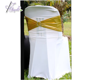 Fundas de LICRA blanca para sillas <span class=keywords><strong>Miami</strong></span>, con Banda Dorada, de plástico - Product Image 1