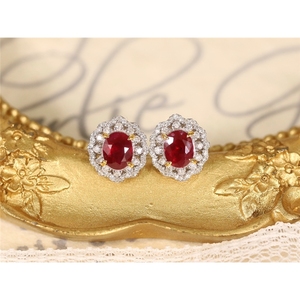 Pendientes Xinfly de Oro Puro 18k Au750 con Rubí Natural de Mozambique de 1.1ct y Diamantes de 0.24ct, Joyería de Moda - Product Image 5