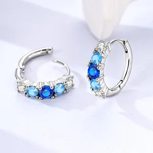 Aros <span class=keywords><strong>de</strong></span> Plata <span class=keywords><strong>de</strong></span> Ley 925 MULA con Baño <span class=keywords><strong>de</strong></span> Platino y Circonita Azul Clásica en Forma <span class=keywords><strong>de</strong></span> Mariposa, Joyería <span class=keywords><strong>Fina</strong></span> para Mujer - Product Image 5