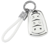 Compatible avec la coque de clé de voiture Cadillac Escalade 2016 avec porte-clés pour ATS CTS DTS SRX STS XTS en cuir et TPU