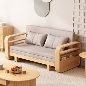 Sofá <span class=keywords><strong>Cama</strong></span> Seccional Moderno de Madera Maciza, Plegable, de Doble Uso, para Sala de Estar, Individual/Doble, Multifuncional, Retráctil - Product Image 2