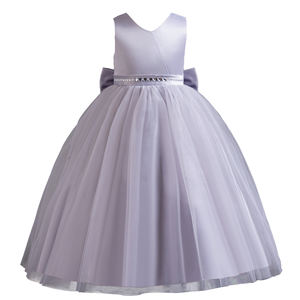 Stile europeo Hepburn ragazza abiti da sposa bambino principessa abito di compleanno per 12Y con scollo a V abiti da ragazza grande con fiocco - Product Image 1