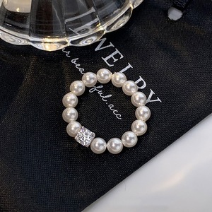 Bague en argent pur S925 avec perle Shijia, fil élastique, petit cube de zircon, simple, quotidienne, compacte, élégante - Product Image 4