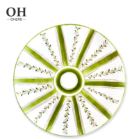 Offre Spéciale – Ensemble de 100 Assiettes de Présentation et Assiettes Plates en Porcelaine Fine, Vert Rayé Vintage, Écologiques et Personnalisables, Idéal pour Mariages