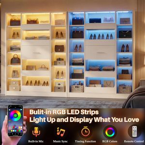 <span class=keywords><strong>Meuble</strong></span> à chaussures en bois au design moderne, 7 étagères, éclairage LED, étagère à chaussures portable, gain de place, écologique, pour la maison et l'hôtel - Product Image 5